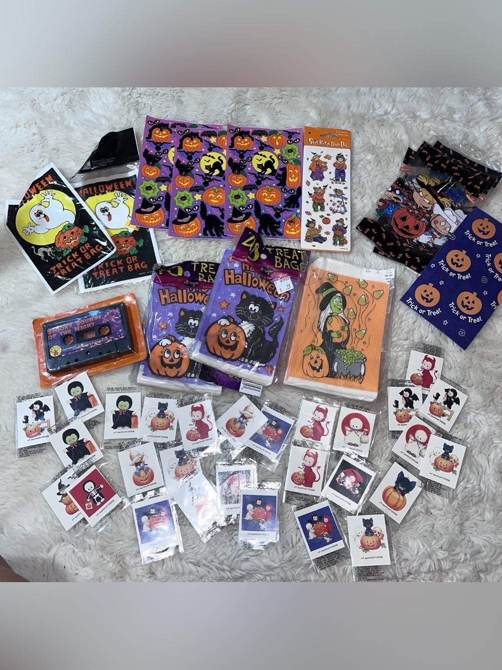 Halloween Stickers, Treat Bags, and Cassette Tape Lot